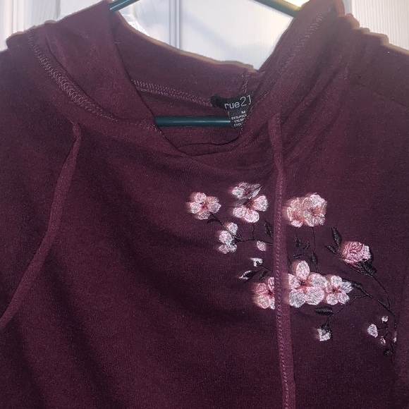 Burgundy crop top with Sakura flowers. 💓 - Picture 1 of 2